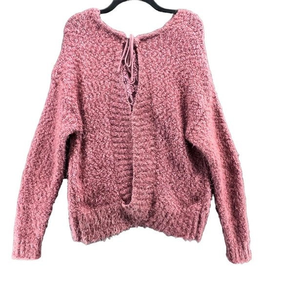 Knox Rose Fuzzy Eyelash Soft Lace Back Pullover Sweater Pink Womens Size… - Picture 10 of 13